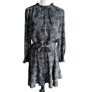 Hobbs‎ London Dress Size 14 Black Floral Natalie Ruffled Tie Waist Dress